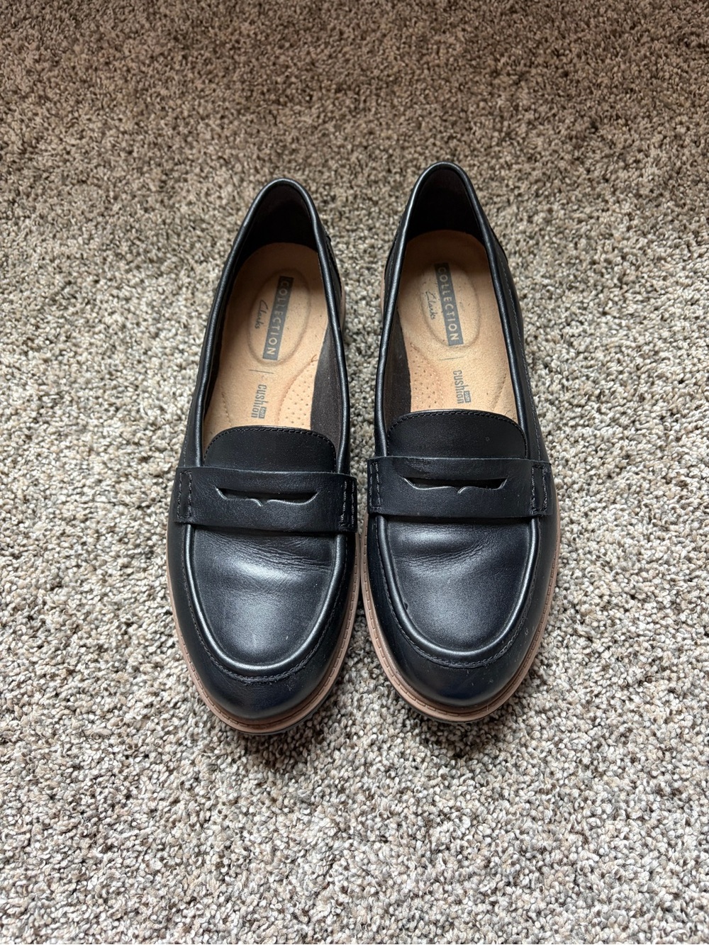 Clarks Black Leather Penny Loafers